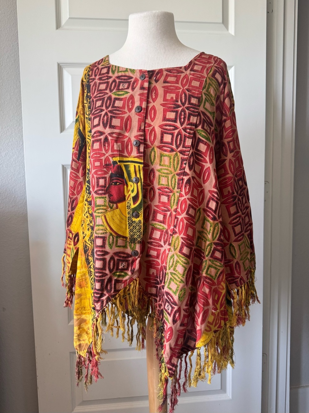 Vintage NWT Gunit Fashions Egyptian Style Fringe Statement Top 100% Rayon Boho
